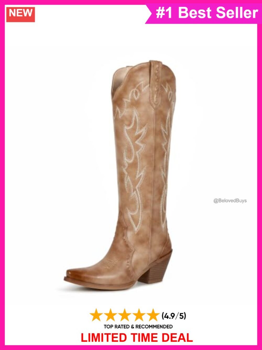 Wetkiss Women's Knee High Western Boots Flame Embroidered Snip Toe Faux Leather
